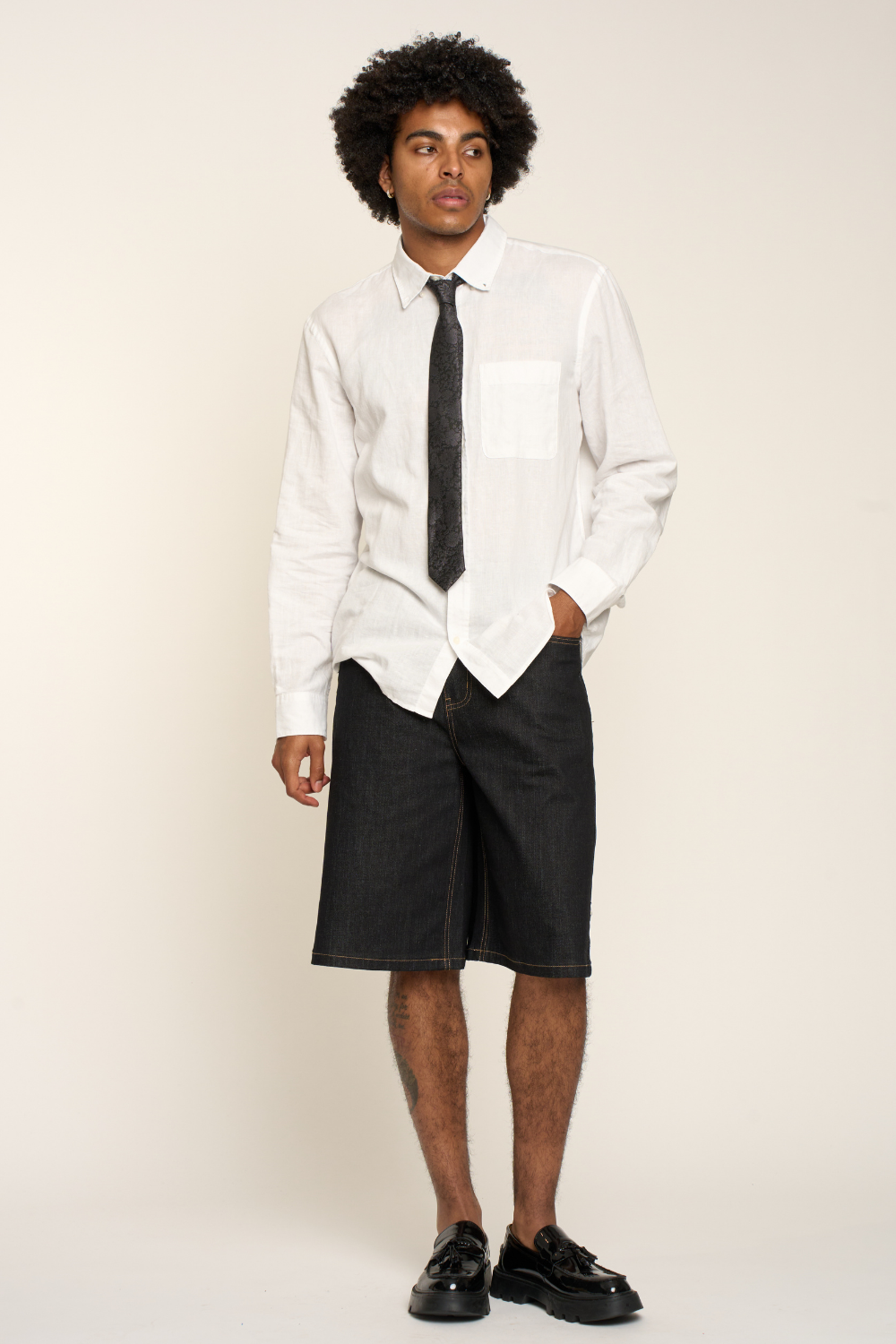 Baggy Fit Raw Denim Shorts