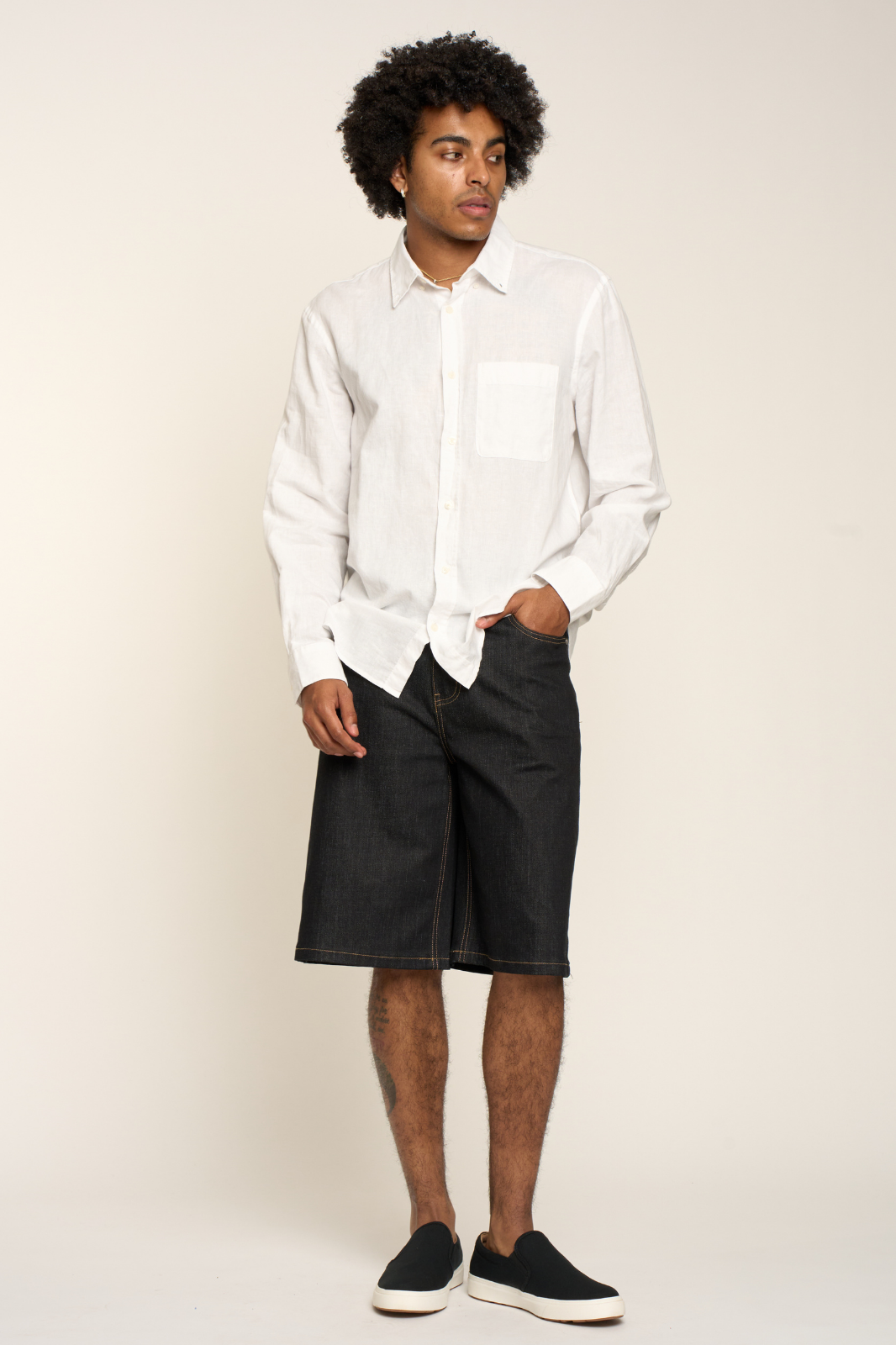 Baggy Fit Raw Denim Shorts