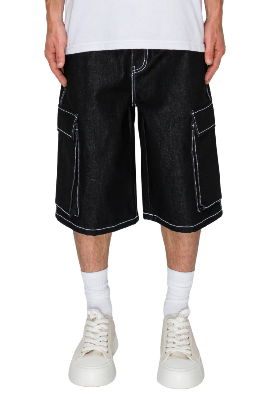 Baggy Fit Cargo Raw Denim Shorts