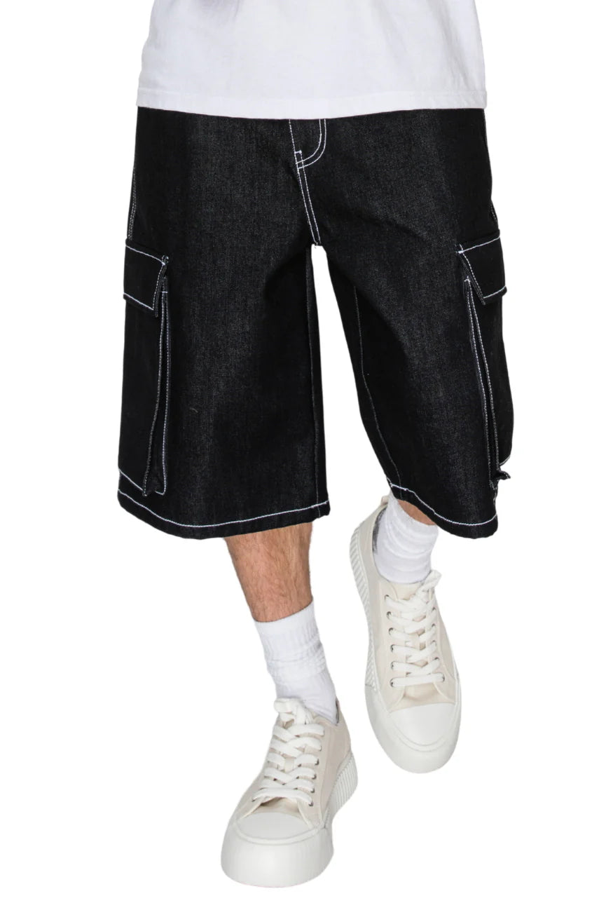 Baggy Fit Cargo Raw Denim Shorts