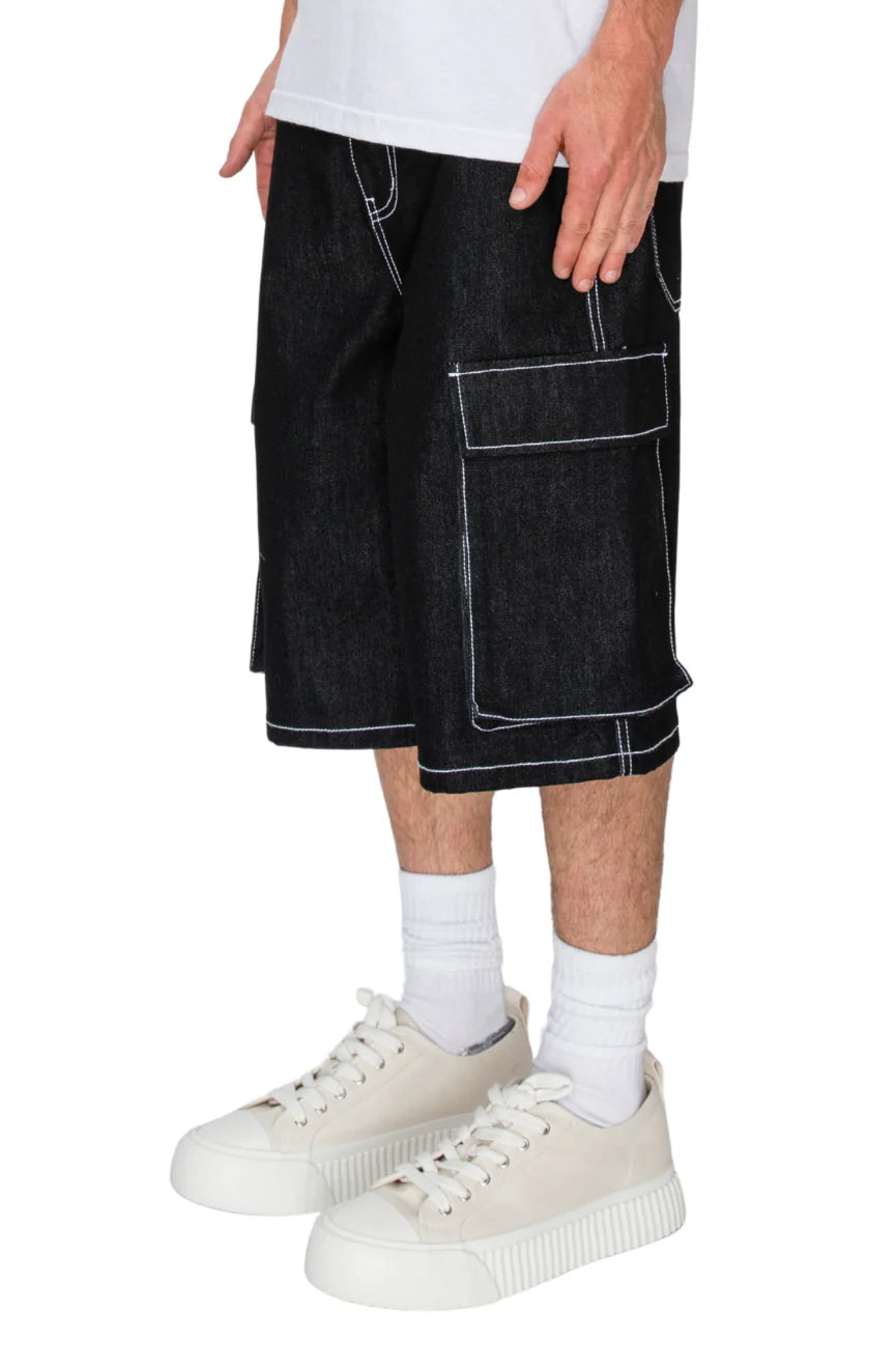 Baggy Fit Cargo Raw Denim Shorts