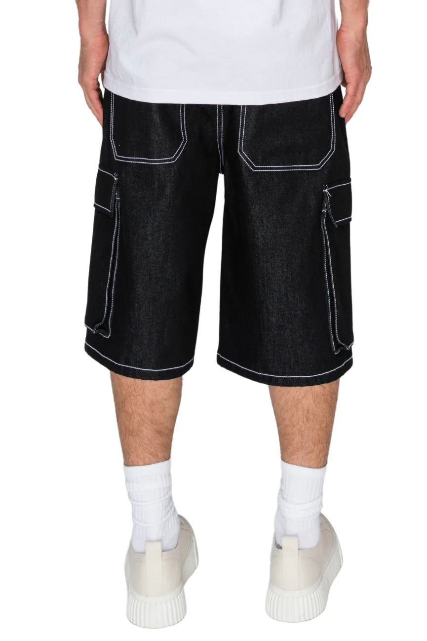 Baggy Fit Cargo Raw Denim Shorts