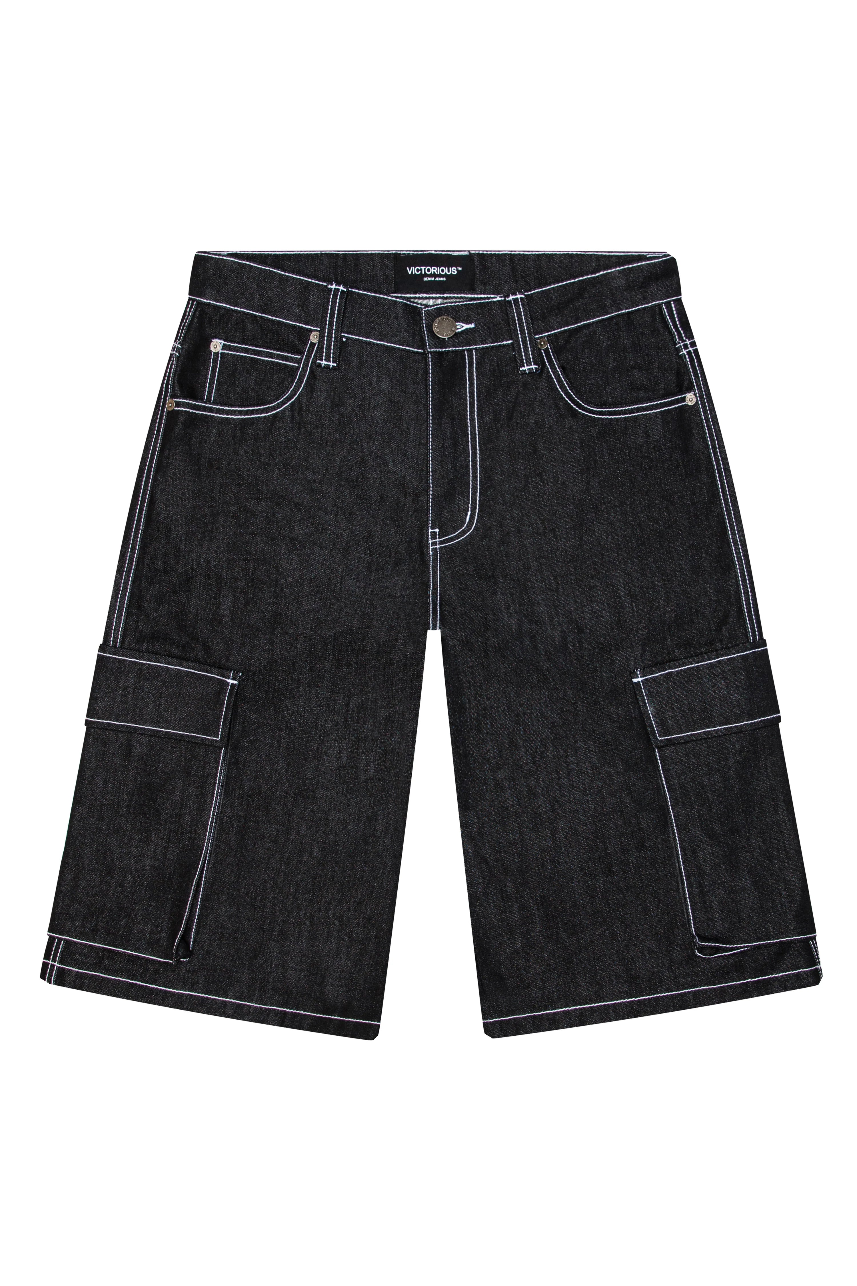 Baggy Fit Cargo Raw Denim Shorts