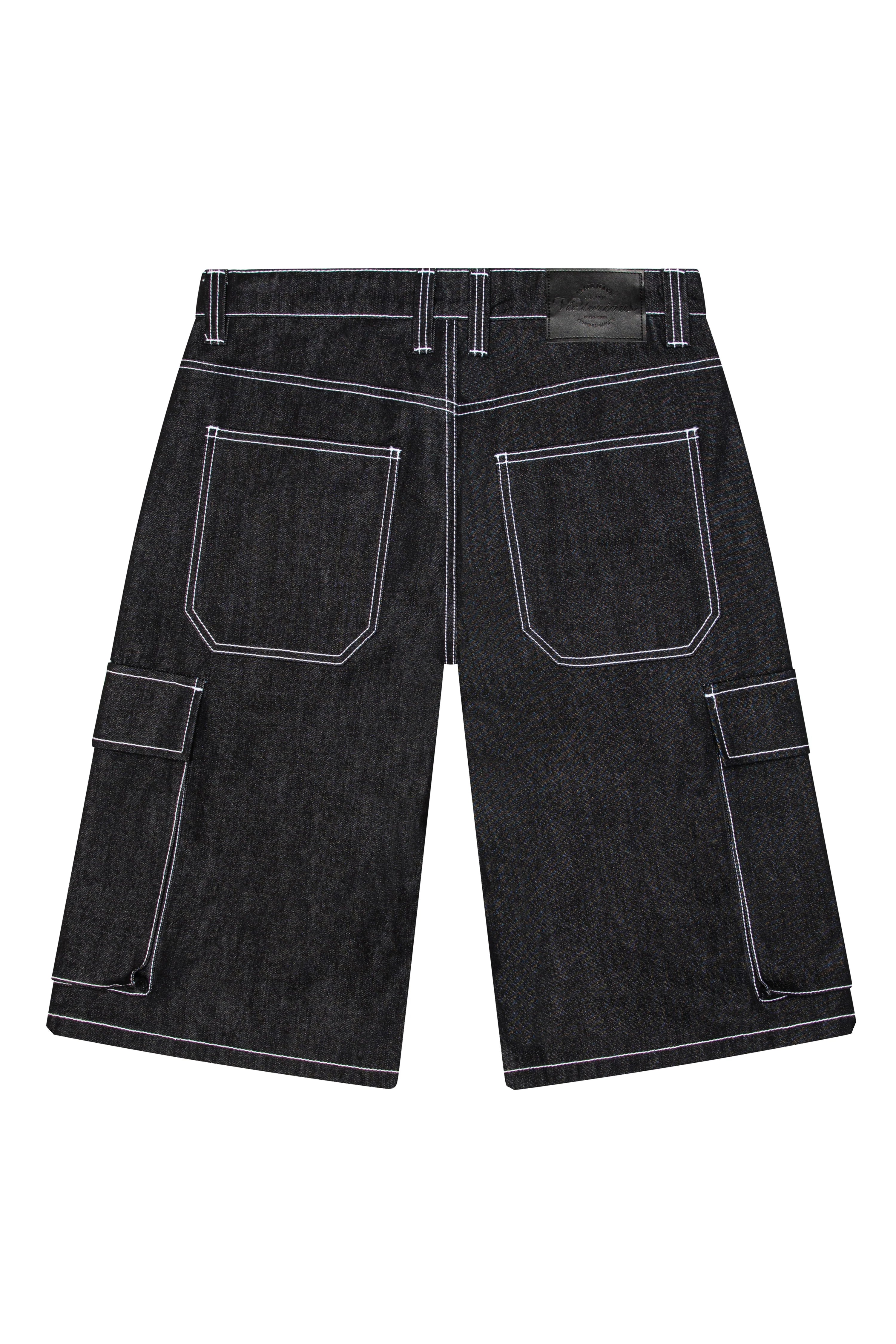 Baggy Fit Cargo Raw Denim Shorts