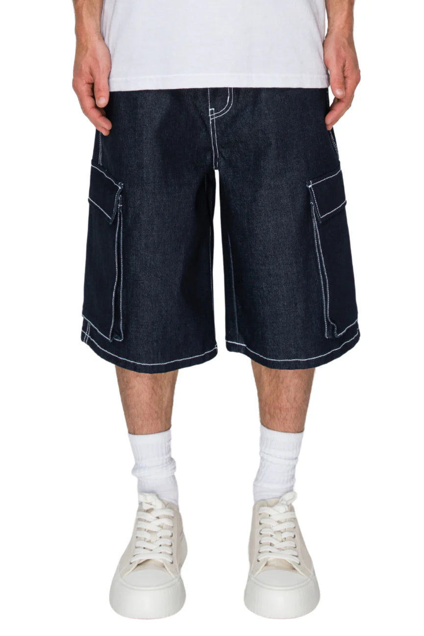 Baggy Fit Cargo Raw Denim Shorts