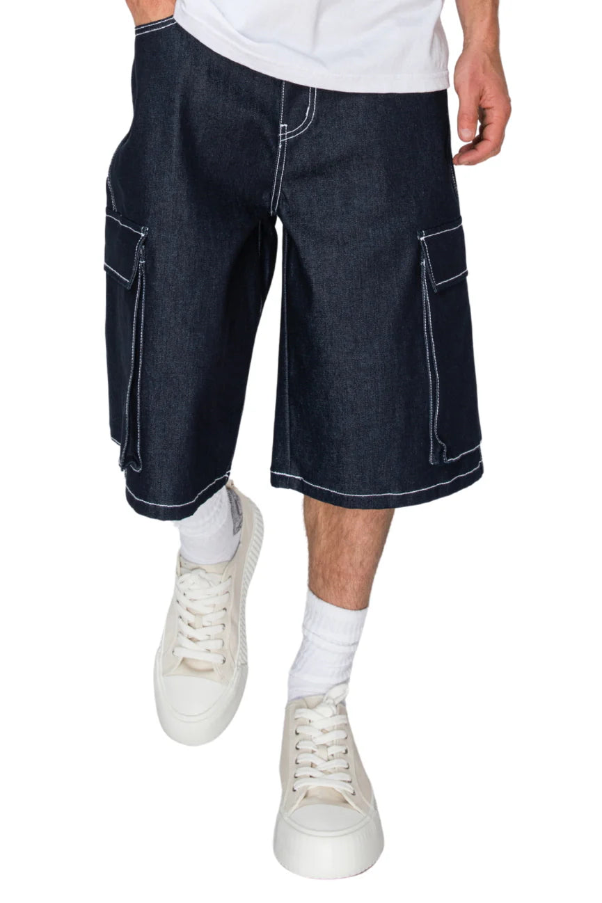 Baggy Fit Cargo Raw Denim Shorts