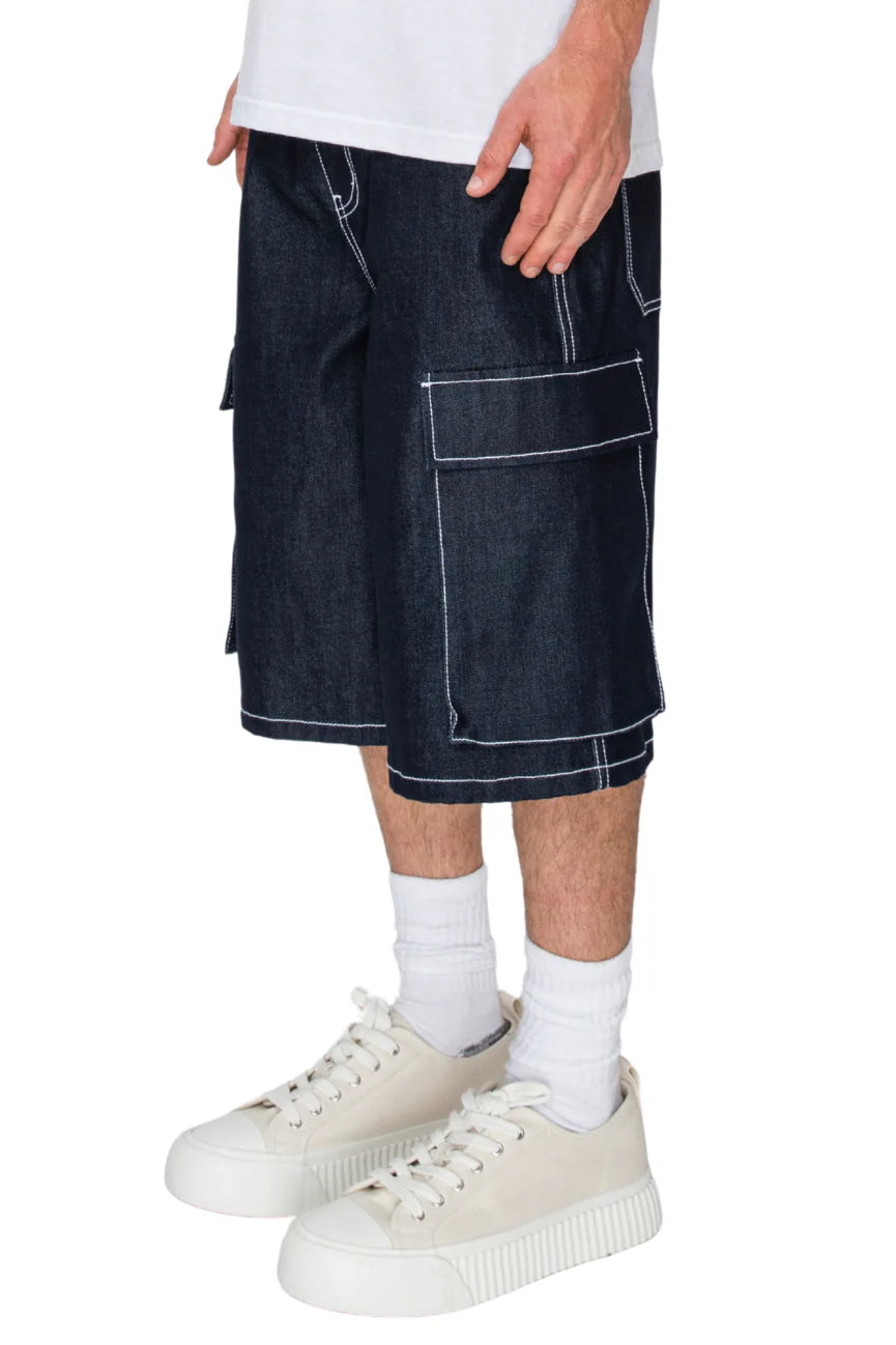 Baggy Fit Cargo Raw Denim Shorts
