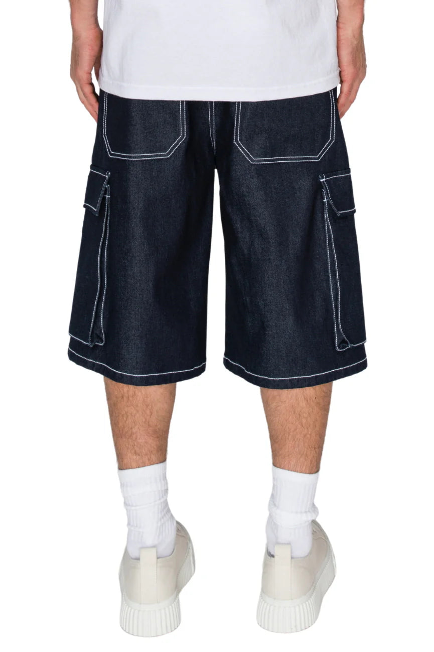 Baggy Fit Cargo Raw Denim Shorts