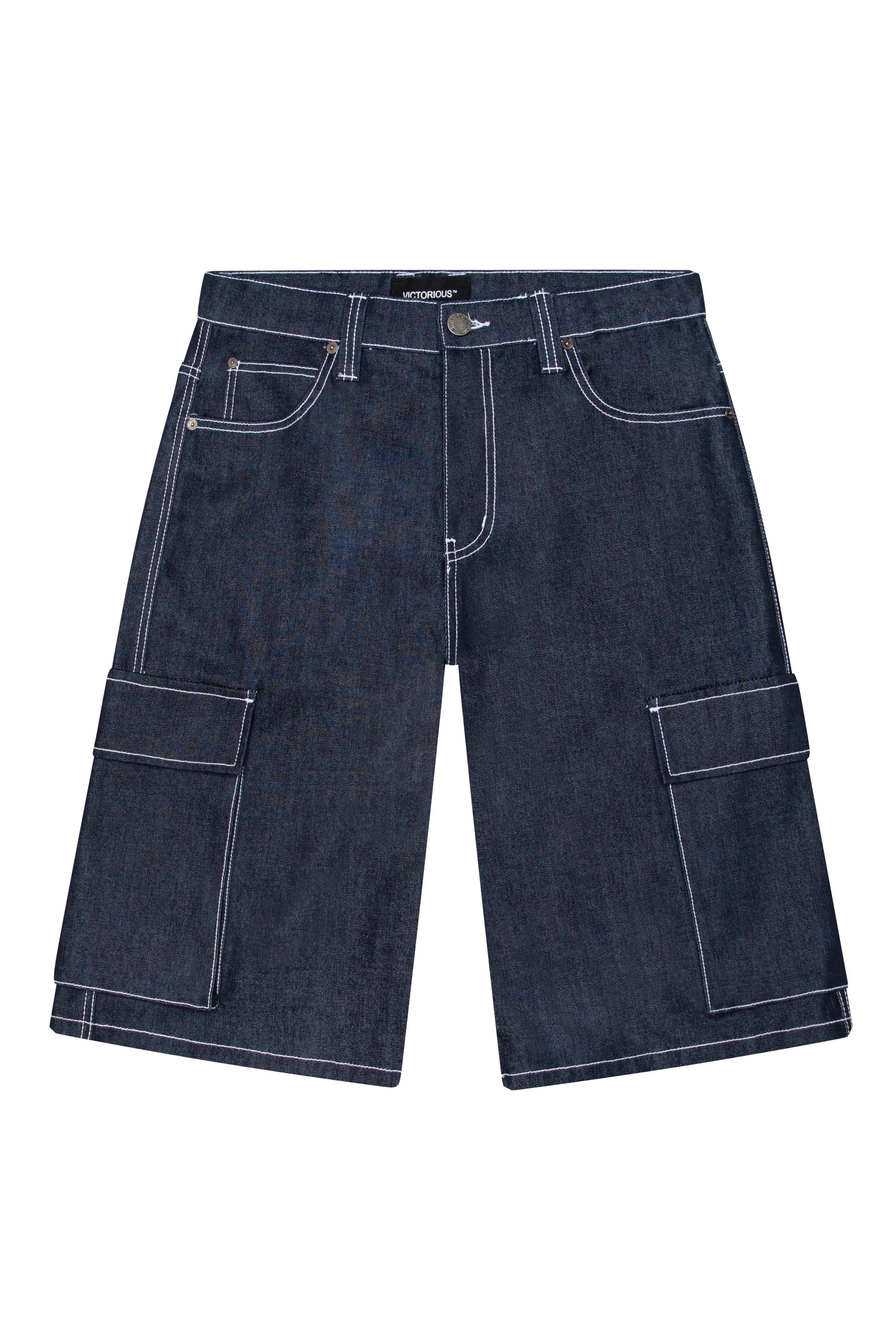 Baggy Fit Cargo Raw Denim Shorts