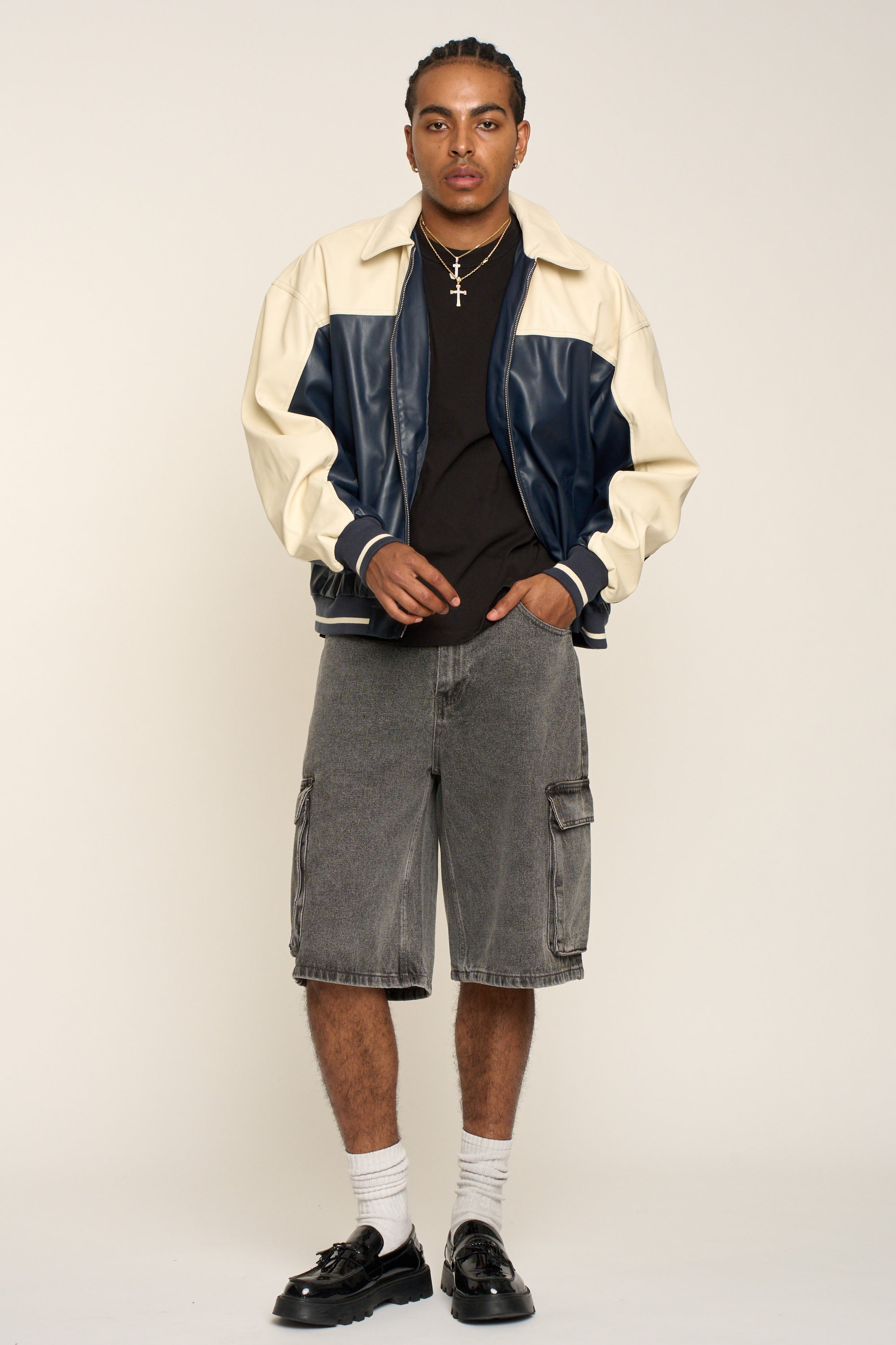 Baggy Fit Cargo Denim Shorts
