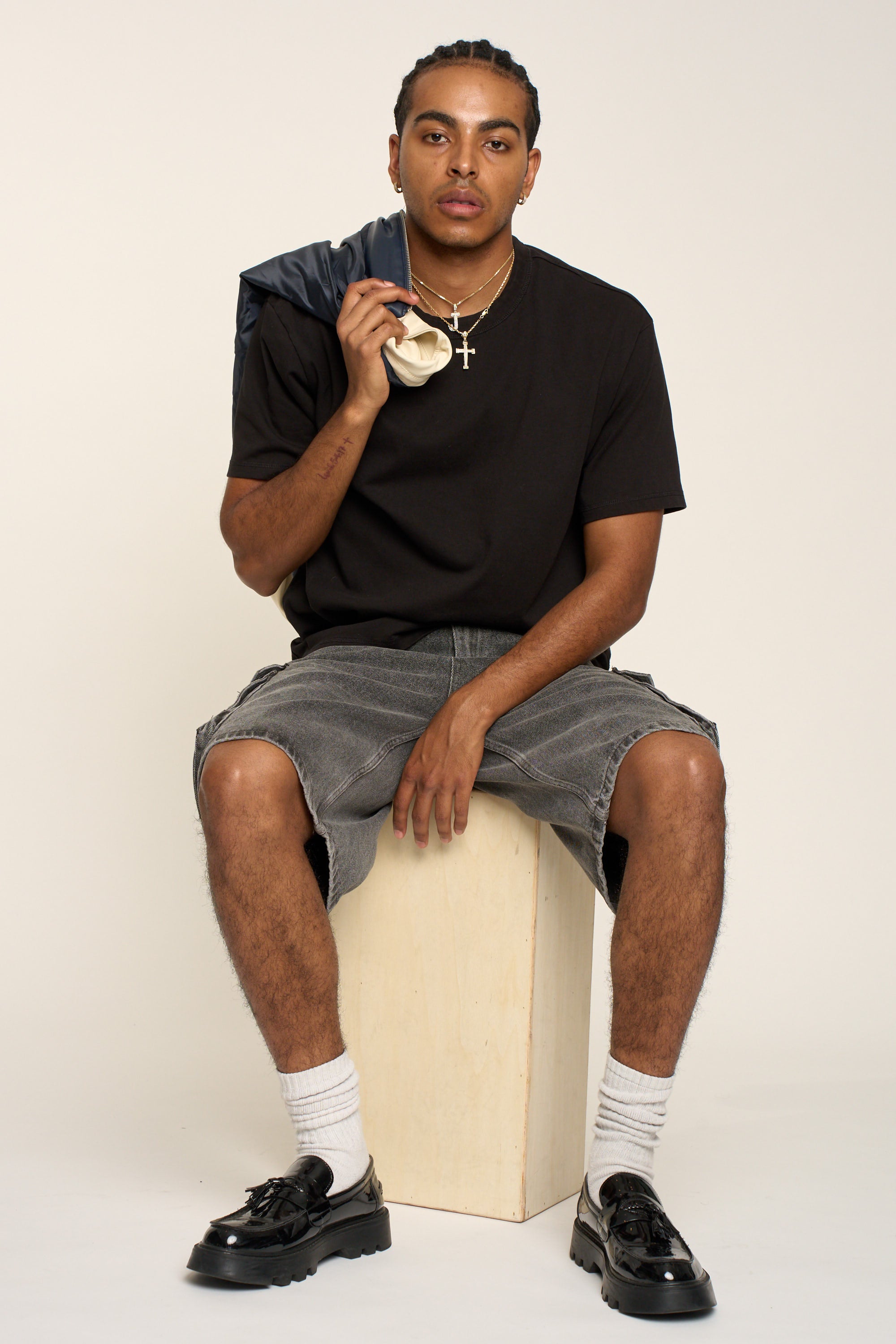 Baggy Fit Cargo Denim Shorts