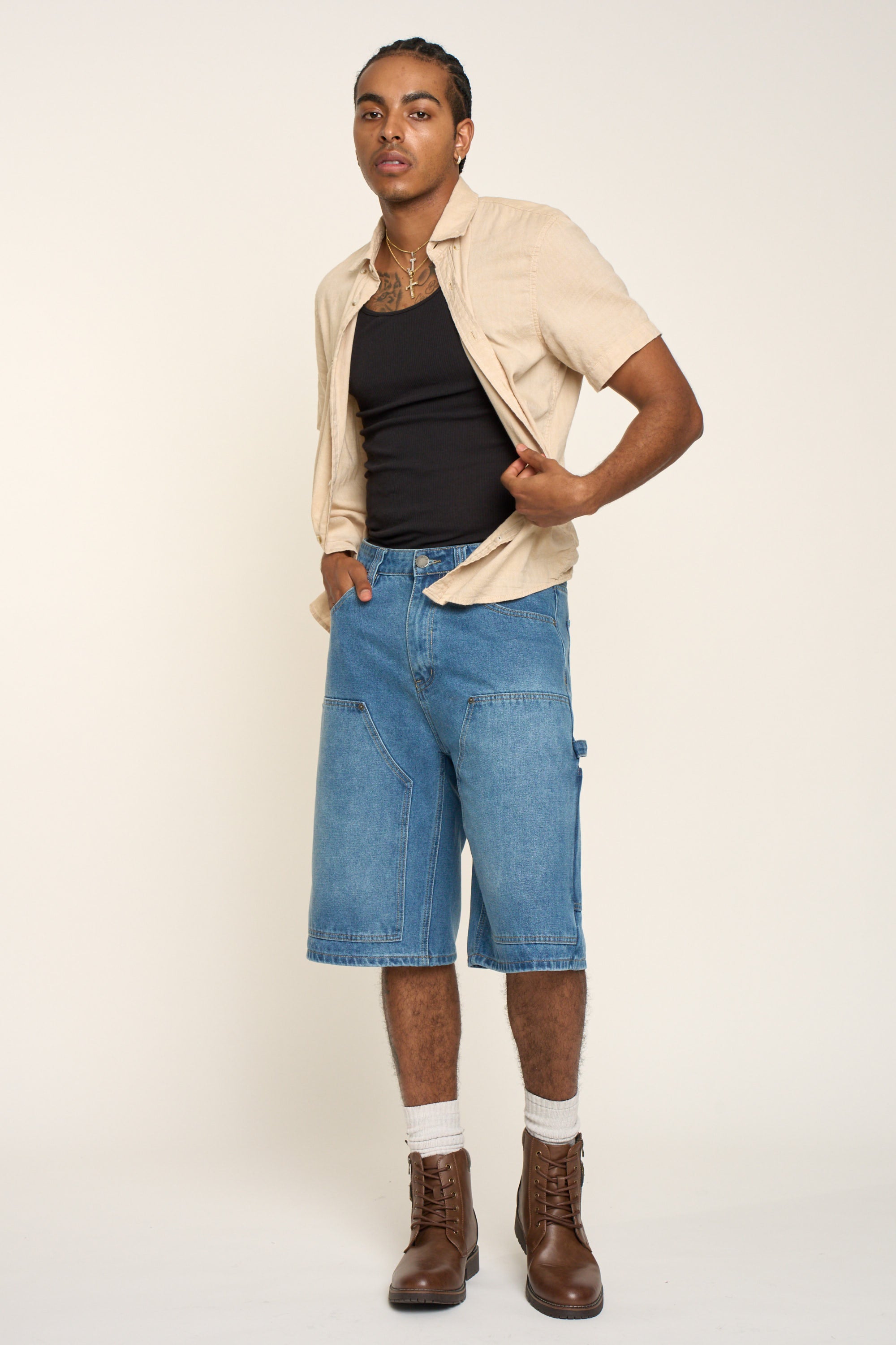 Baggy Fit Carpenter Denim Shorts