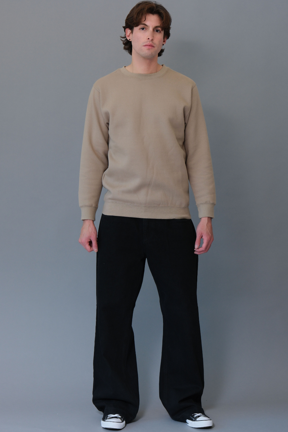 Basic Solid Crew-Neck Sweatshirt