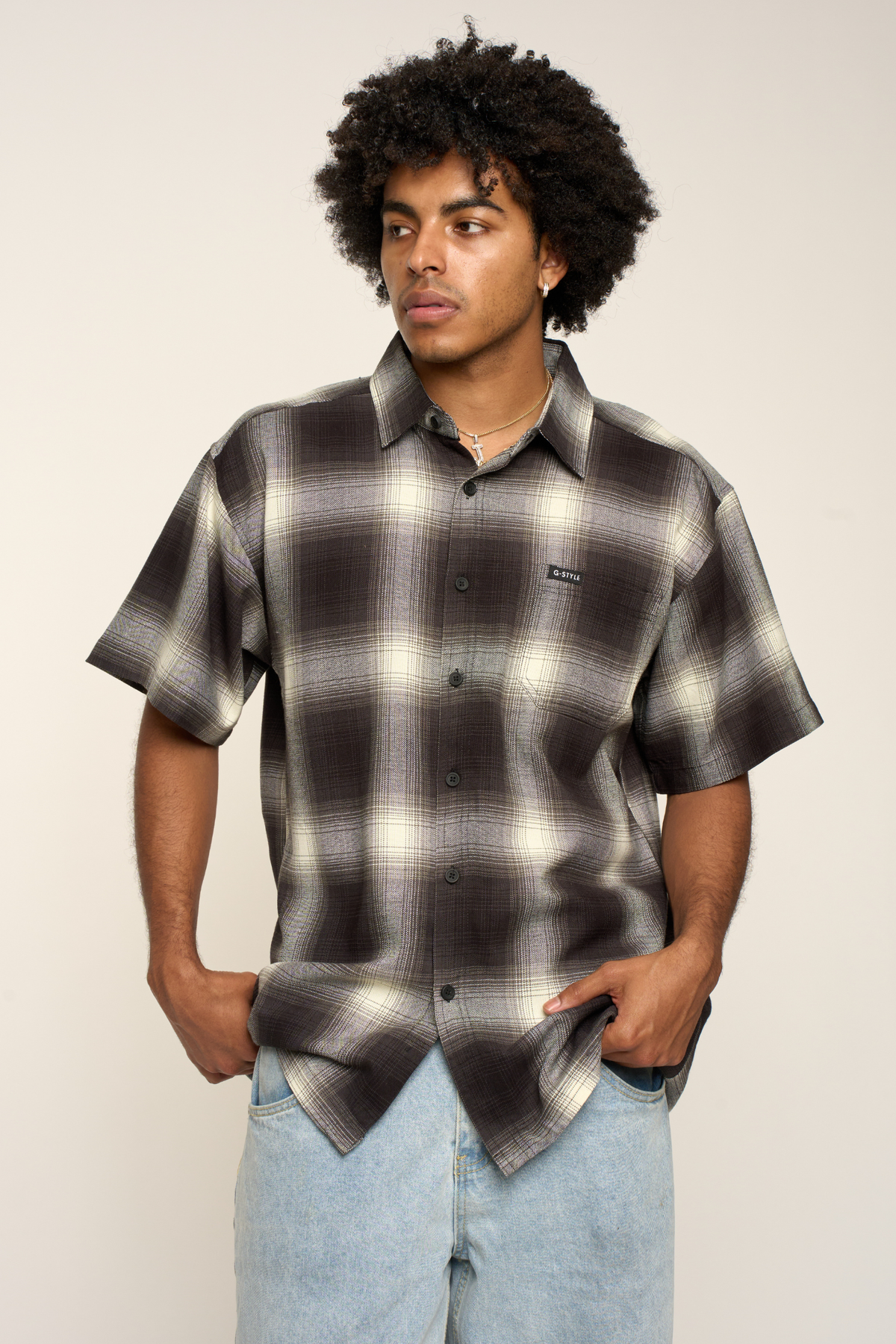 black and white checkered dress shirt Plaid Short Sleeve Button Up Shirt, / Medium Select Loafer Size:44 Timeless black and white Vintage 90s Navy Sunflower 1950s clothing