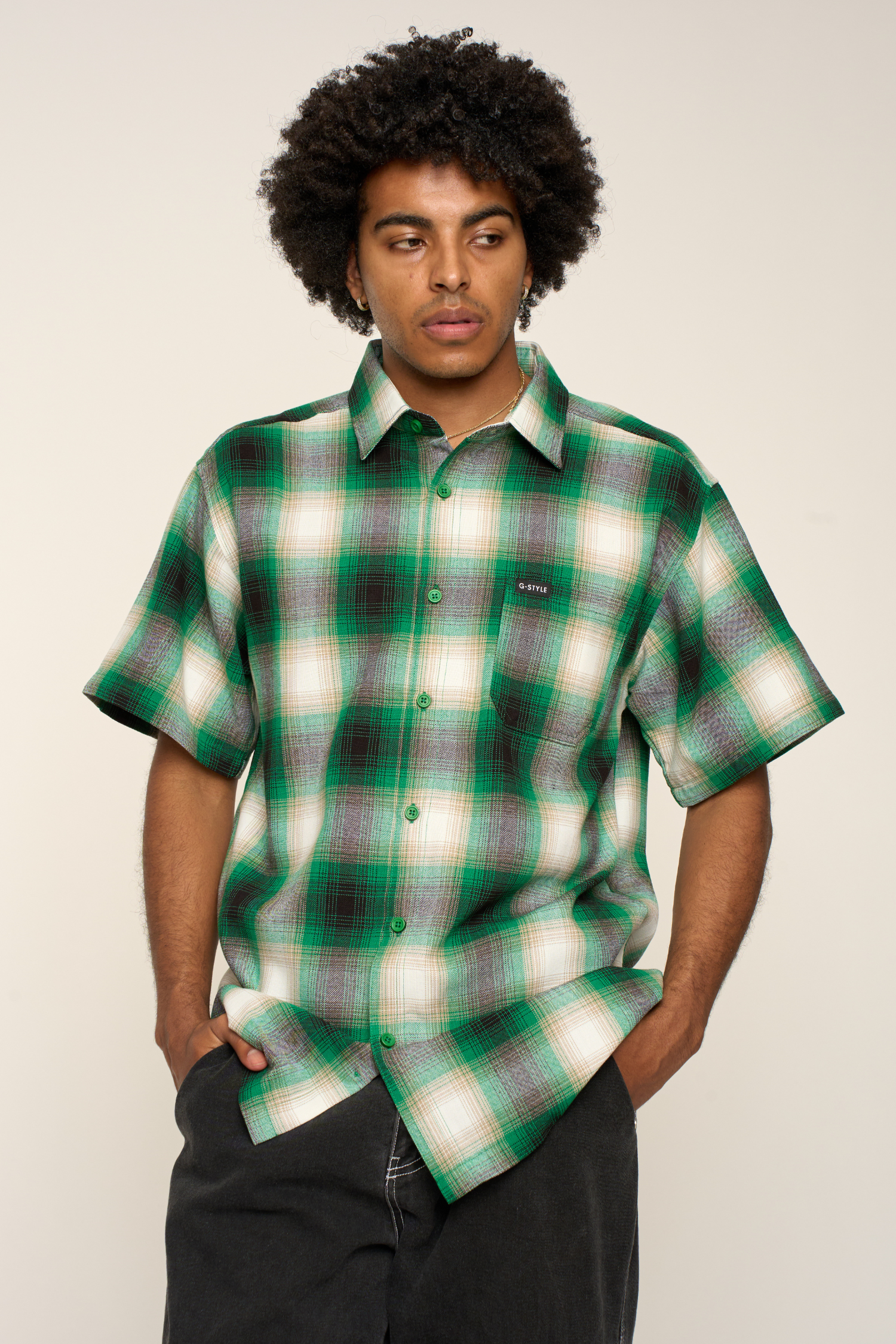 Plaid Short Sleeve Button Up Shirt, Green / 3X-Large