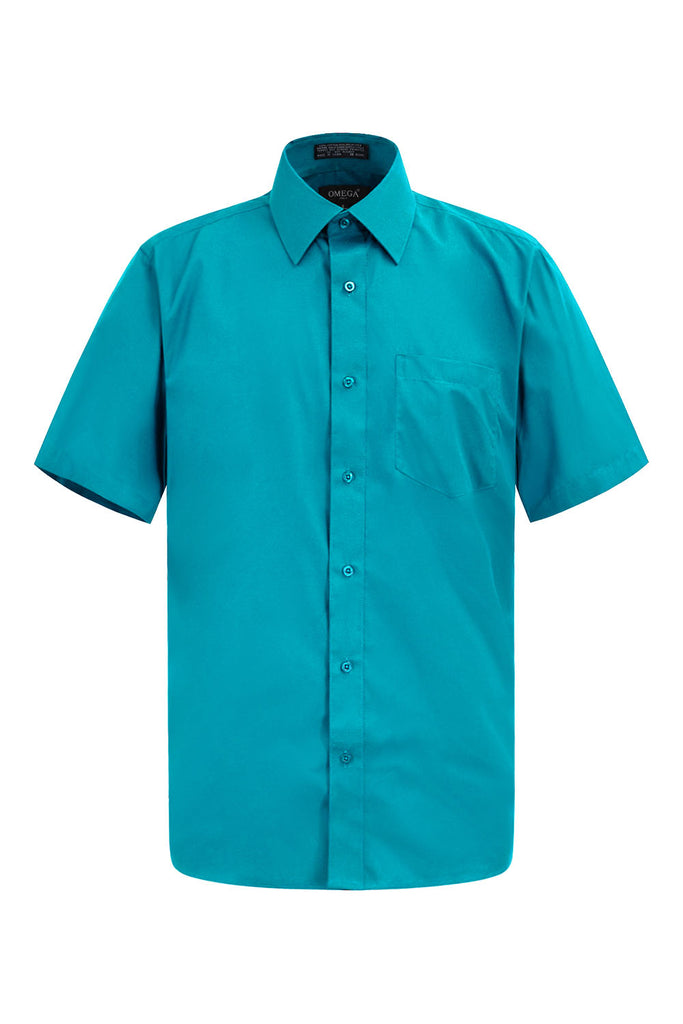 Men's Regular Fit Short Sleeve Solid Color Dress Shirts (Burgundy
