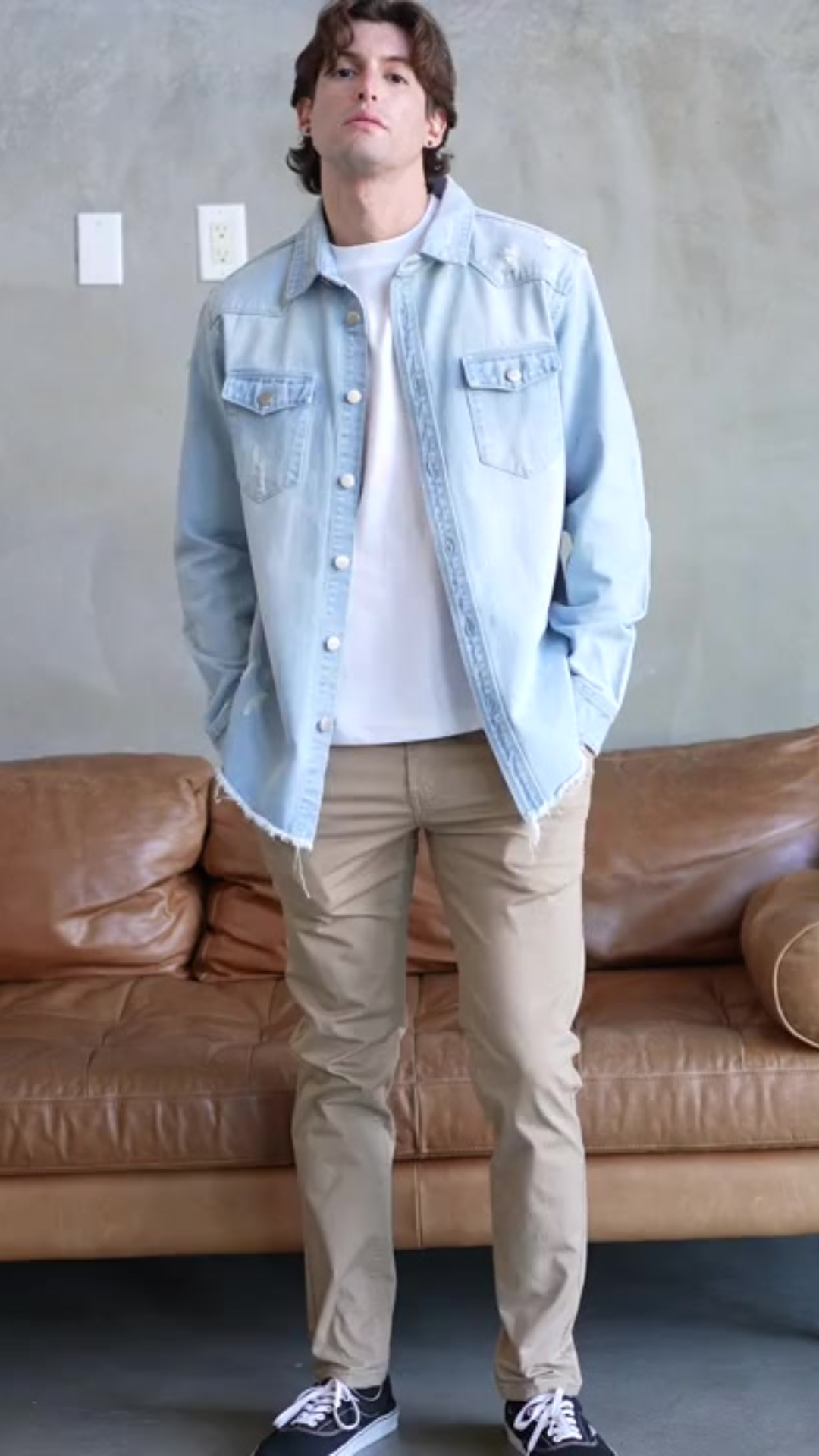 Distressed Denim Button Up Shirt Jacket