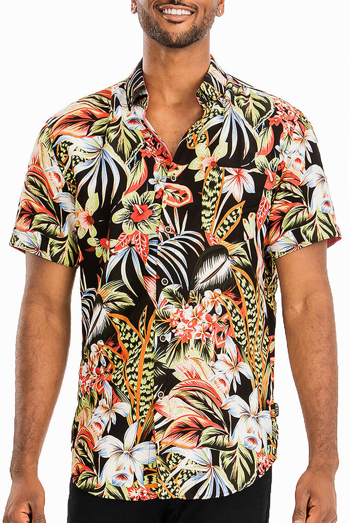 Men's Floral Hawaiian Print Button Down Short Sleeve Shirts – G-Style USA