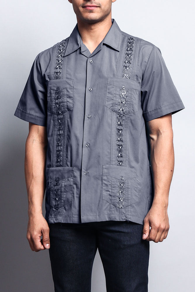 G-Style USA Camicia Guayabera Cubana Per Ragazzo - Maniche Corte, Ricami E 4 Tasche - Colore Bianco, Taglie Da 2 A 18 Anni