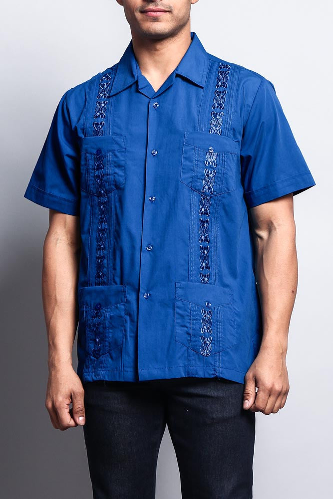 Men's Short Sleeve Cuban Style Guayabera Shirt (Royal Blue)