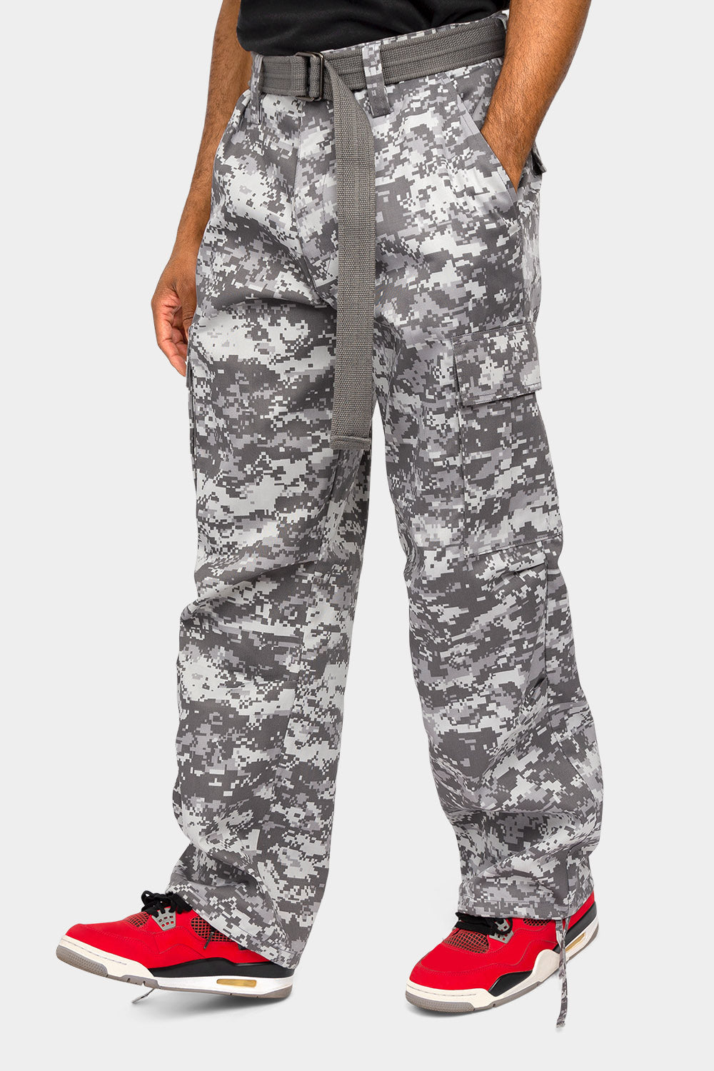 Essential Canvas Cargo Camo Pants with Belt