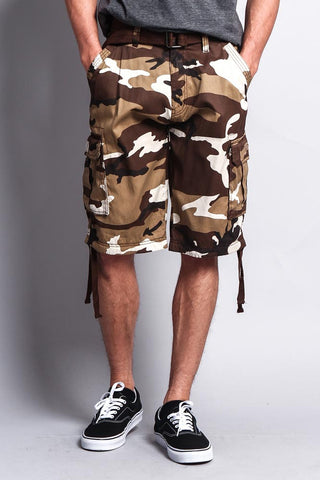 G-Style USA Men's Relaxed Fit Belted Camo Cargo Shorts - Black/White - 40