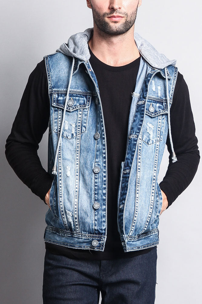 Detachable Hood Denim Vest GStyle USA