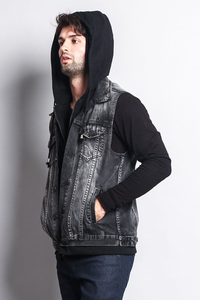 Layered Hooded Denim Vest GStyle USA