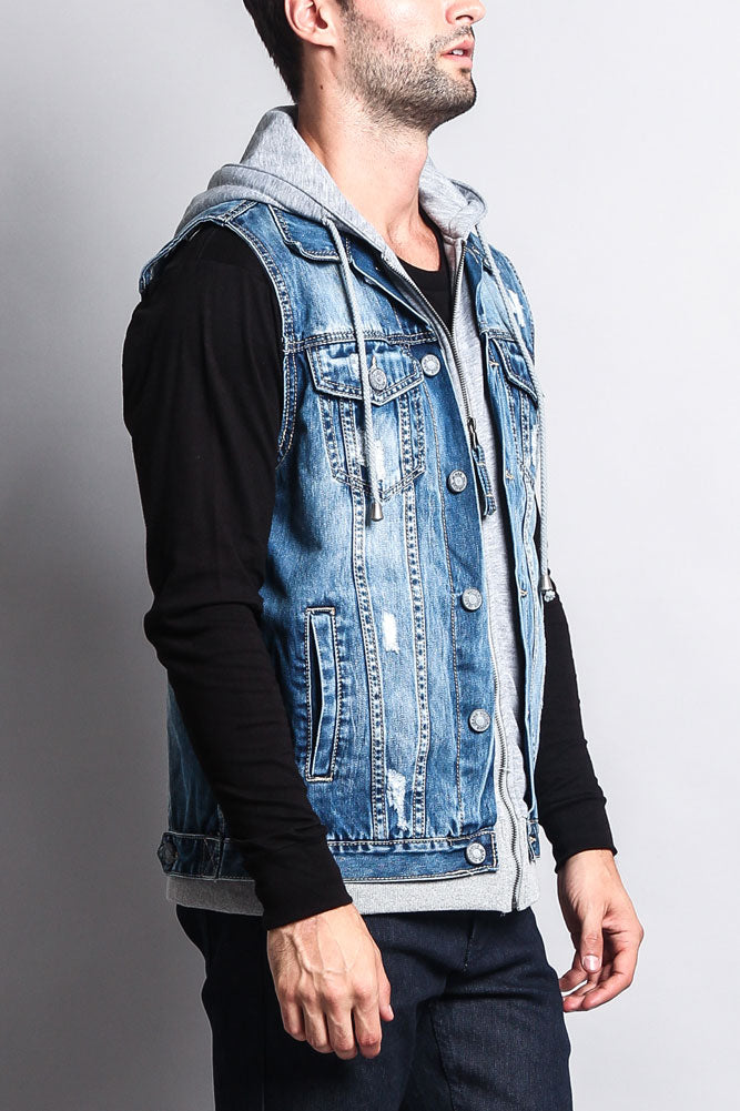 Layered Hooded Denim Vest GStyle USA