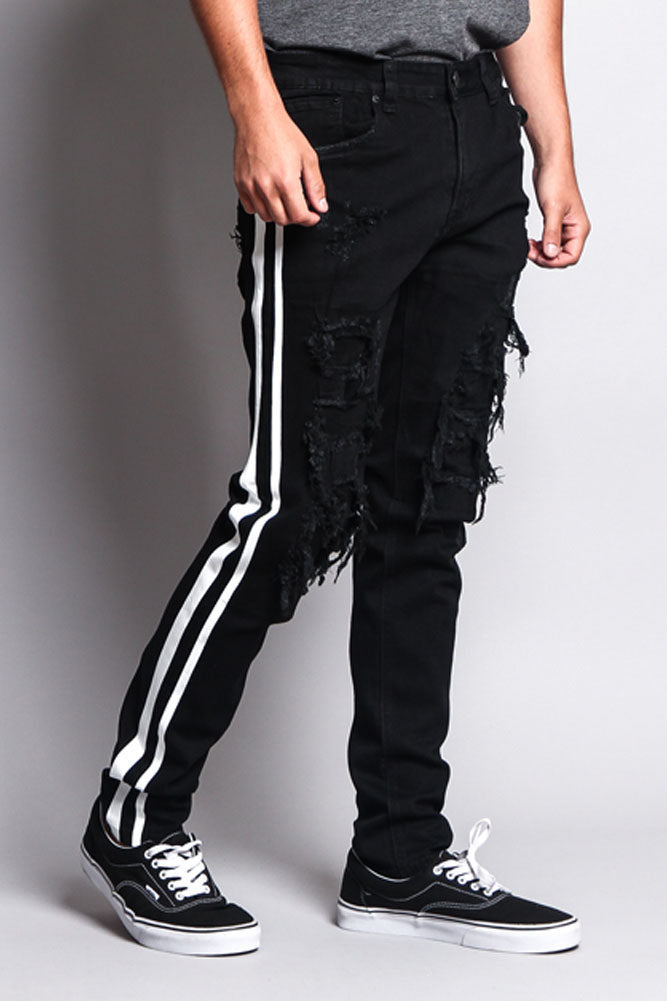 Ripped Jeans With Mens Jeans White Stripe Men's Distressed Double