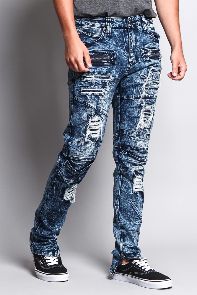 Men's Distressed Zipper Jeans – G-Style USA