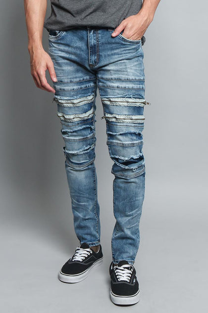 Distressed Zipper Denim Jeans – G-Style USA