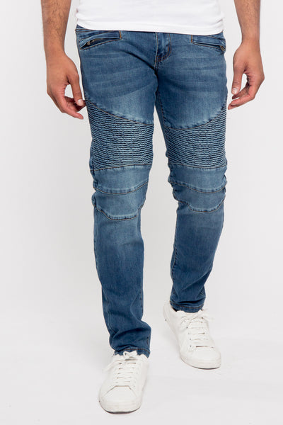QIMYUM Men's Distressed Slim Fit Biker Jeans Stretched Moto Denim Pants