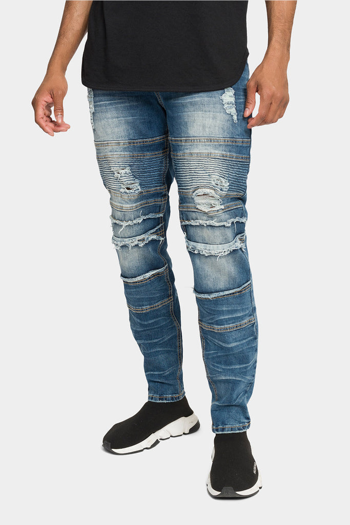 Distressed Stacked Biker Denim Jeans – G-Style USA