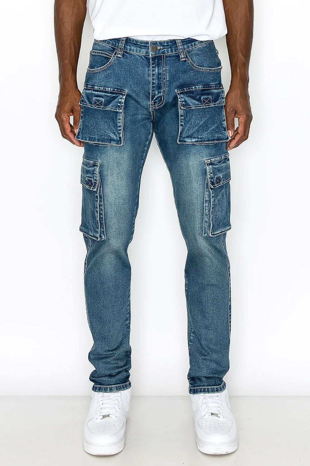 3D Utility Multi-Pocket Washed Deconstructed Cargo Jeans