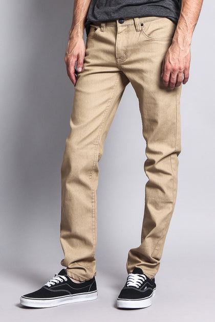 Men's Skinny Fit Raw Denim Jeans (Khaki) – G-Style USA