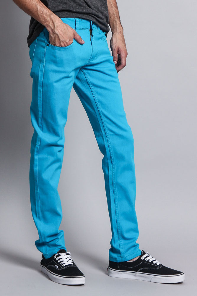 Men's Essential Skinny Fit Colored Jeans (Turquoise) GStyle USA