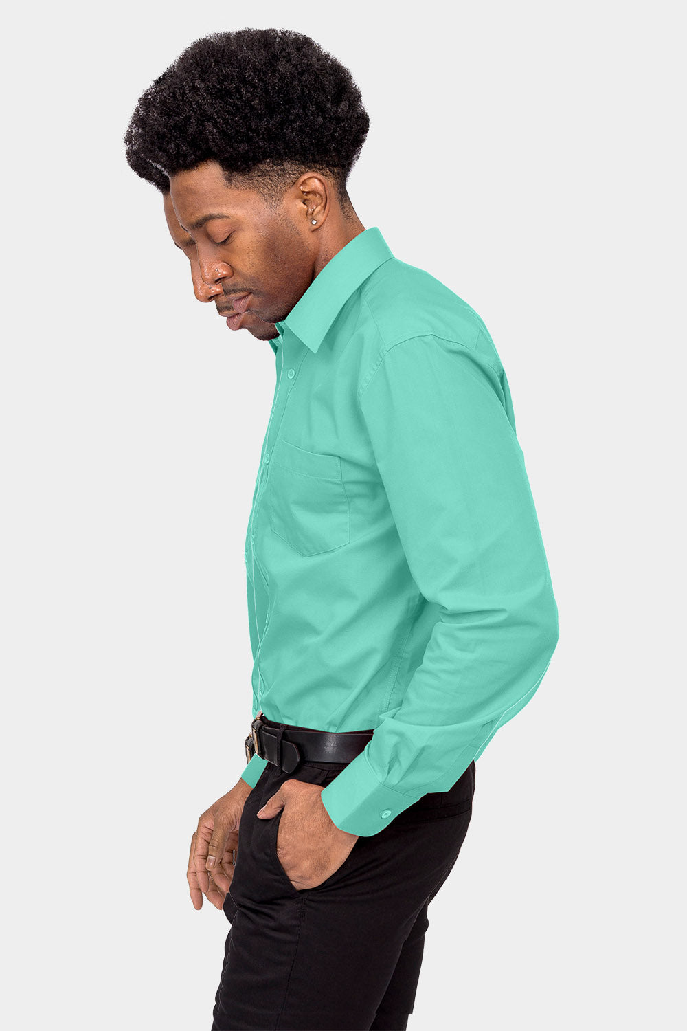 Men's Basic Solid Color Button Up Dress Shirt (Aqua), Aqua / 2X-Large/18-18.5 Neck/36-37 Sleeve Men's Basic Solid Color Button Up Dress Shirt (Aqua), Aqua / 2X-Large/18-18.5 Neck/36-37 Sleeve
