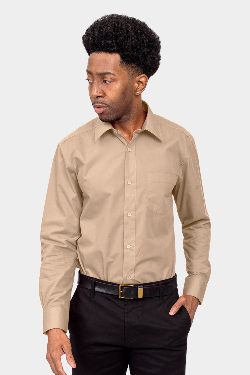Solid Color Button Ups Men's Basic Solid Color Button Up Dress Shirt (Beige) – G-Style USA