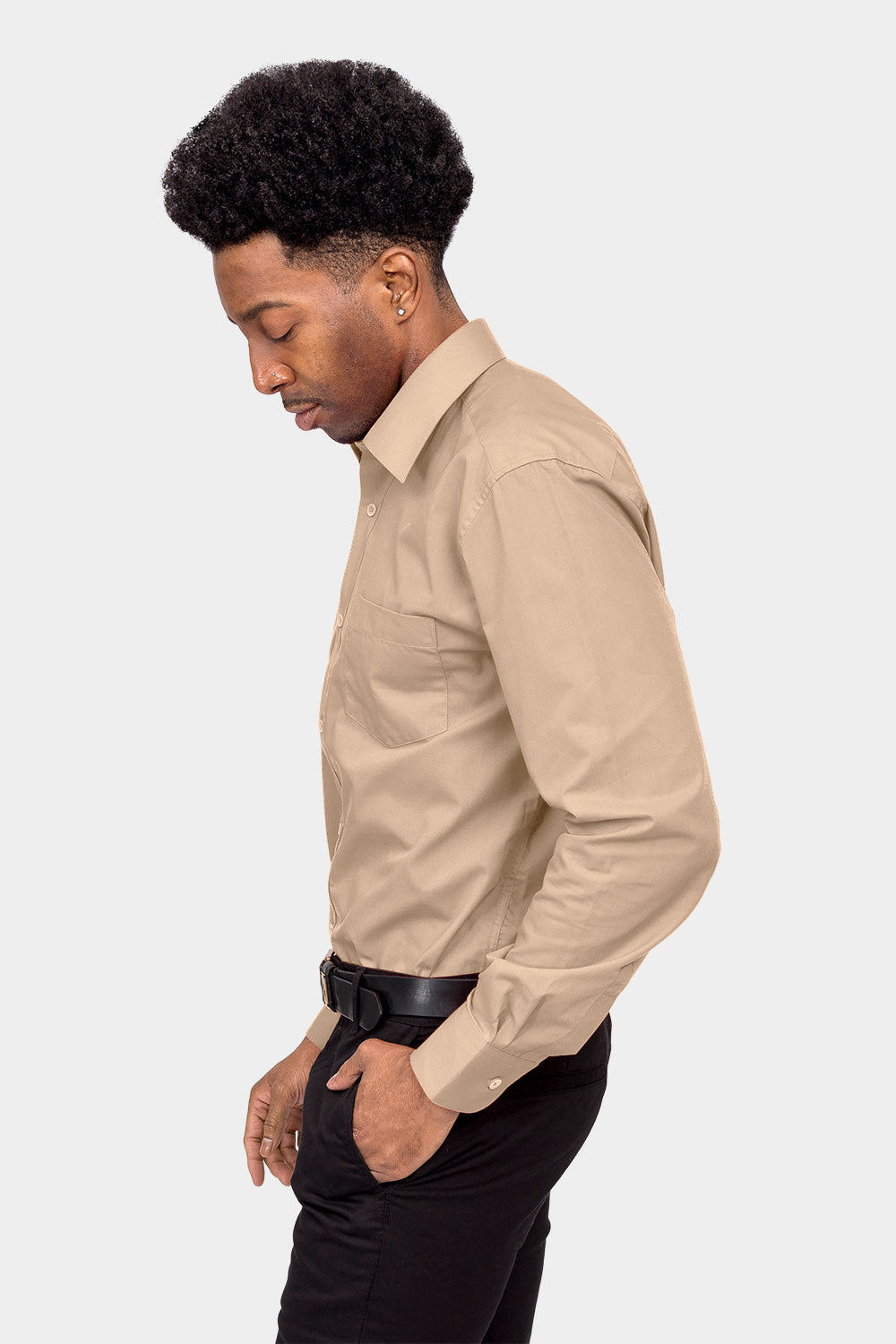 Men's Basic Solid Color Button Up Dress Shirt (Beige) Beige / X-Large/17-17.5 Neck/36-37 Sleeve Men's Basic Solid Color Button Up Dress Shirt (Beige) Beige / X-Large/17-17.5 Neck/36-37 Sleeve