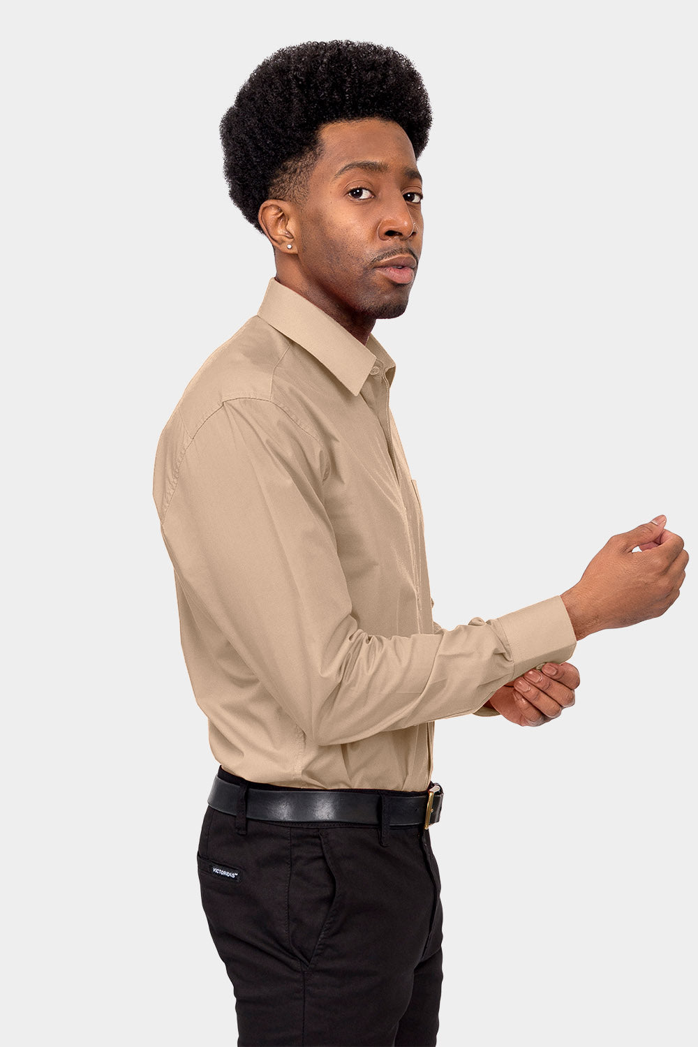 Men's Basic Solid Color Button Up Dress Shirt (Beige) Beige / X-Large/17-17.5 Neck/36-37 Sleeve