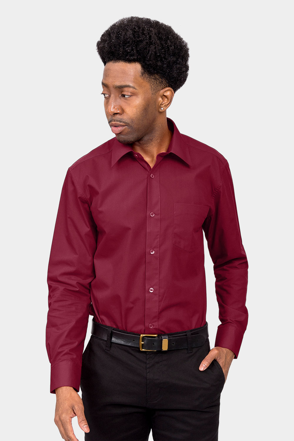 Men's Basic Solid Color Button Up Dress Shirt (Burgundy), Burgundy / Large/16-16.5 Neck/34-35 Sleeve Men's Basic Solid Color Button Up Dress Shirt (Burgundy), Burgundy / Large/16-16.5 Neck/34-35 Sleeve