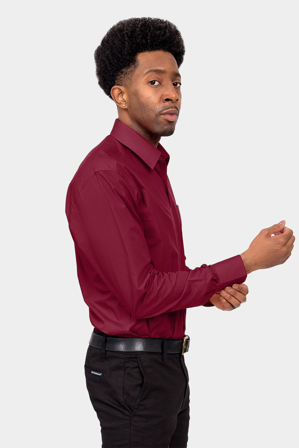 Men's Basic Solid Color Button Up Dress Shirt (Burgundy), Burgundy / Large/16-16.5 Neck/34-35 Sleeve Men's Basic Solid Color Button Up Dress Shirt (Burgundy), Burgundy / Large/16-16.5 Neck/34-35 Sleeve