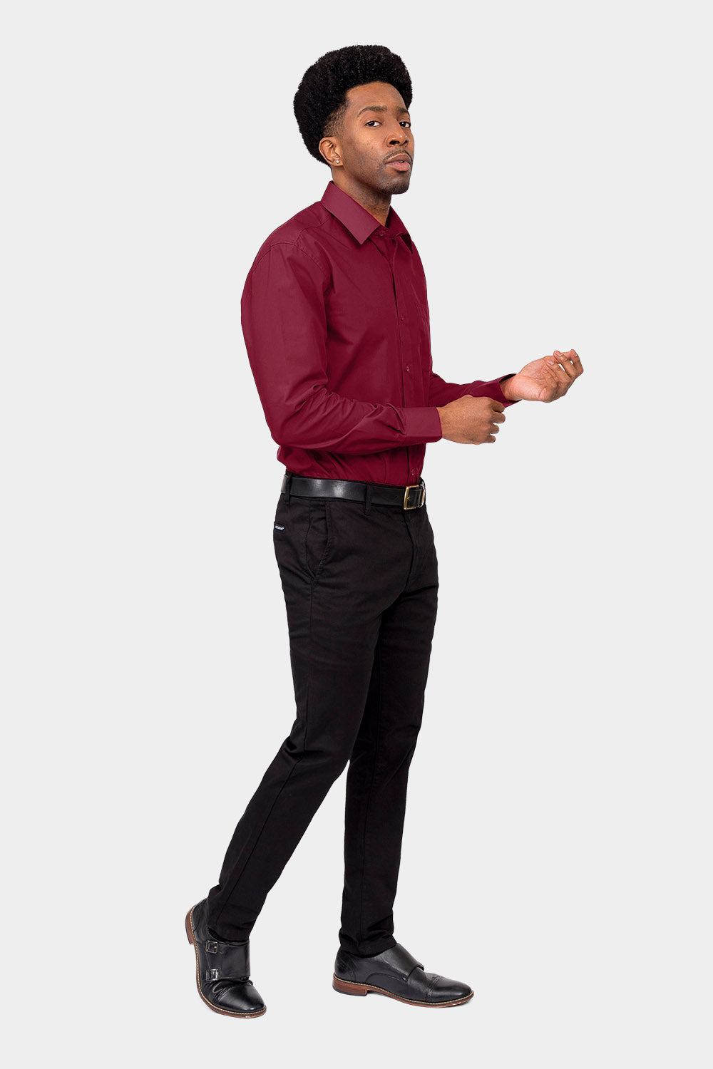 Men's Basic Solid Color Button Up Dress Shirt (Burgundy), Burgundy / Large/16-16.5 Neck/34-35 Sleeve Men's Basic Solid Color Button Up Dress Shirt (Burgundy), Burgundy / Large/16-16.5 Neck/34-35 Sleeve
