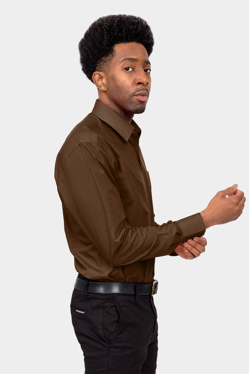 Men's Basic Solid Color Button Up Dress Shirt (Brown) – G-Style USA