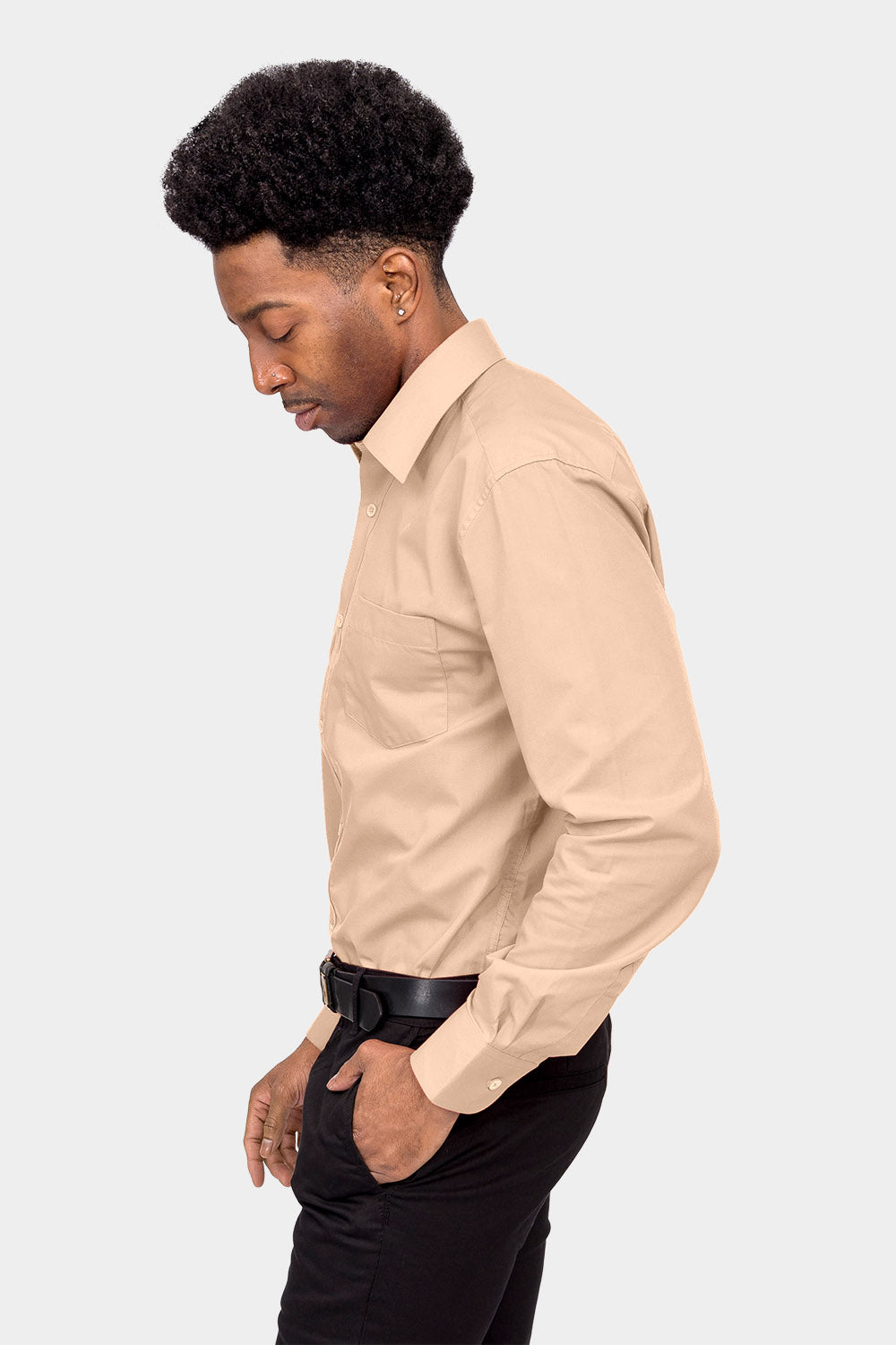 blush mens dress shirt Black n Bianco Boys' Signature Sateen Long Sleeve Dress Shirt in Blush Peach