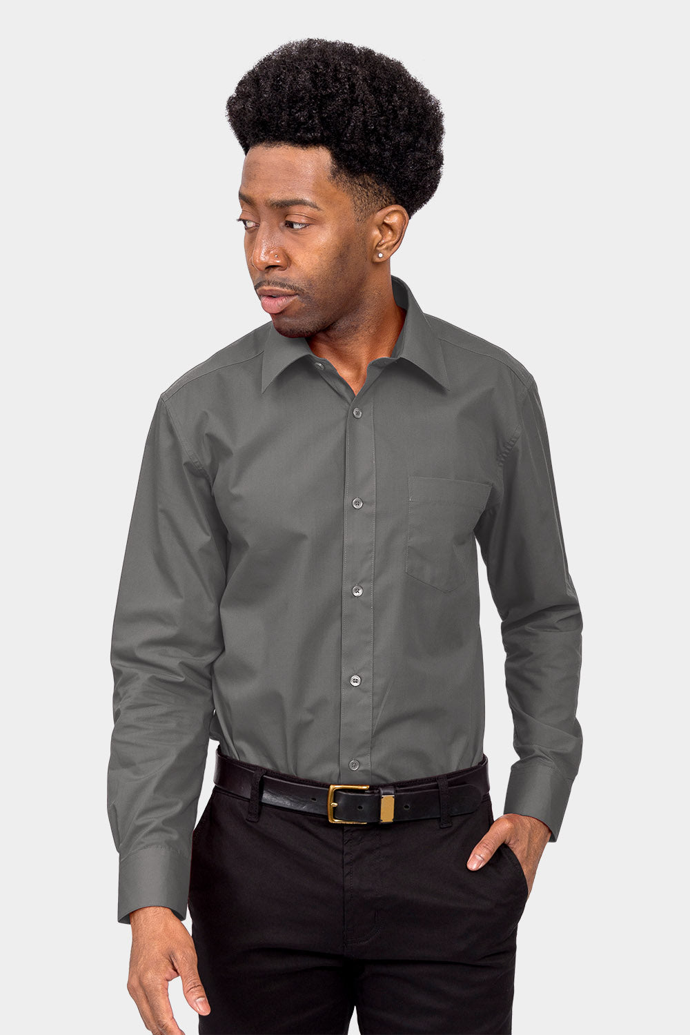charcoal grey dress shirt Haggar Premium Comfort Tall in Graphite tailored to perfection with a classic fit for enduring style and comfort Men's Basic Solid Color Button