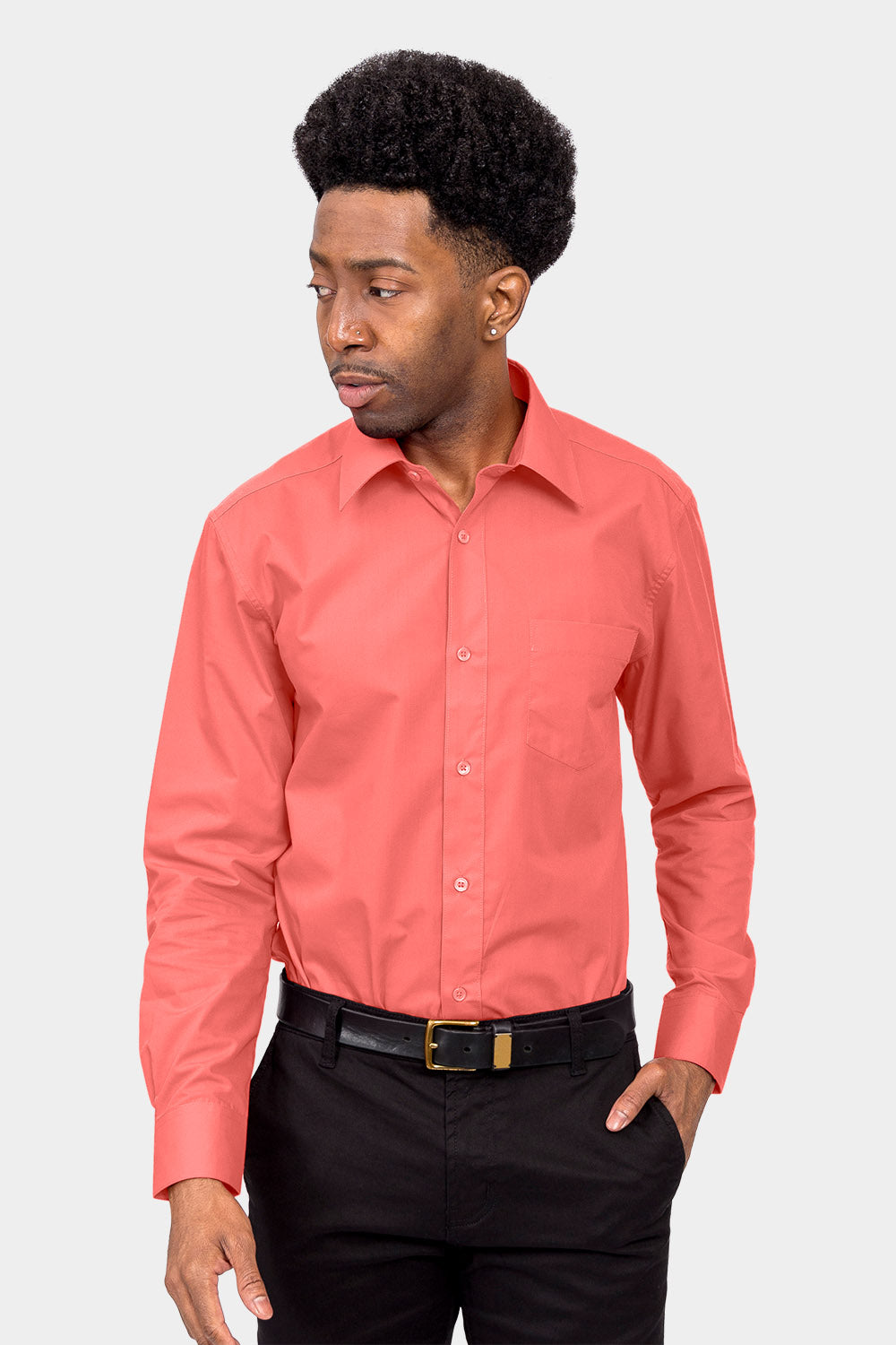 Men's Basic Solid Color Button Up Dress Shirt (Coral) – G-Style USA