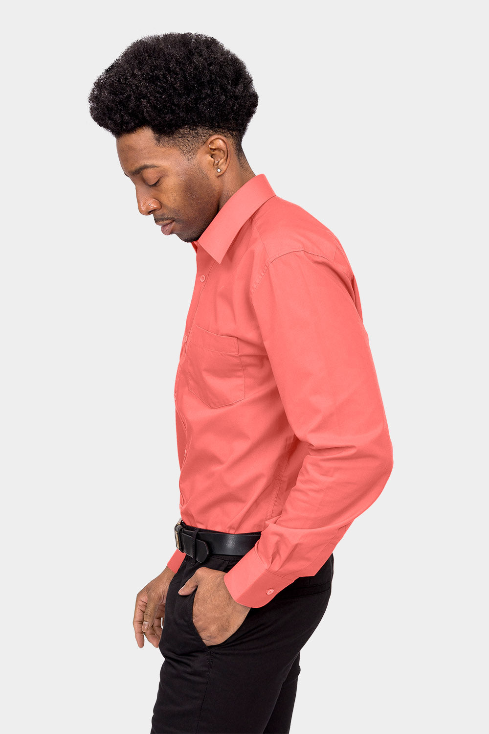 Men's Basic Solid Color Button Up Dress Shirt (Coral) Coral / 3X-Large/19-19.5 Neck/36-37 Sleeve Men's Basic Solid Color Button Up Dress Shirt (Coral) Coral / 3X-Large/19-19.5 Neck/36-37 Sleeve