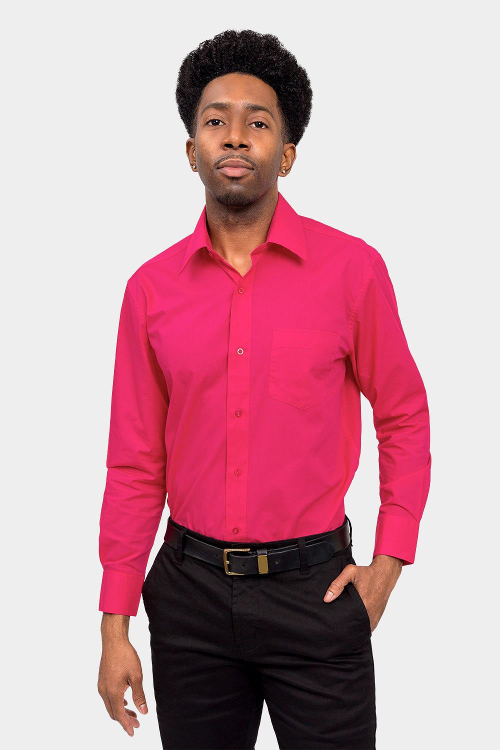 mens fuschia dress shirt Men's Basic Solid Color Button Up Dress Shirt (Fuchsia) Fuchsia / Medium/15-15.5 Neck/32-33 Sleeve